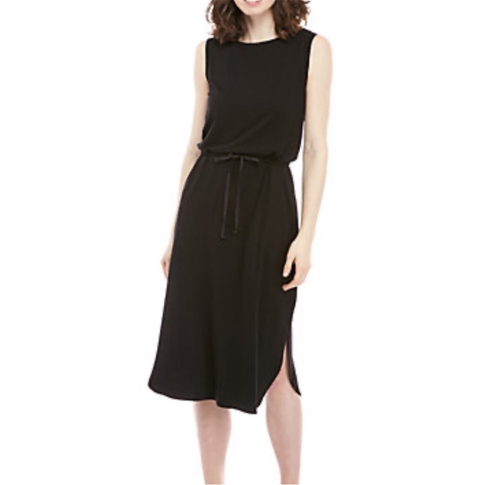 Eileen Fisher Black Tank Drawstring Waist Midi Dress | M